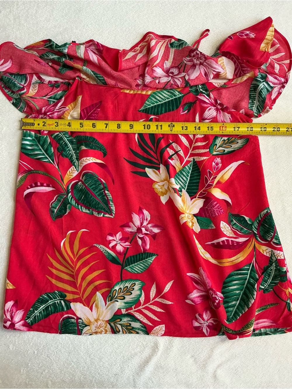 Old Navy Red Tropical Floral Cold-Shoulder Ruffle Top Size M - Picture 5 of 8